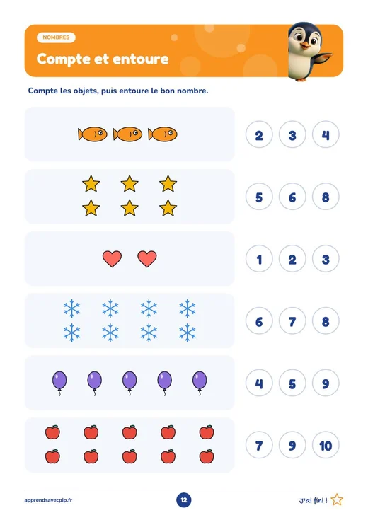 Aperçu du cahier&nbsp;: page nombres