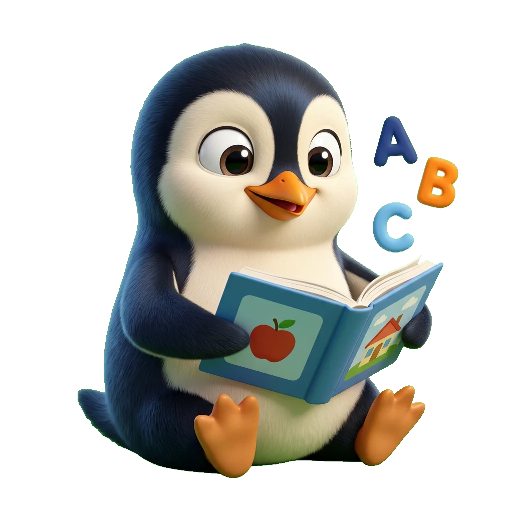 Pip lit un livre entouré des lettres A, B, C