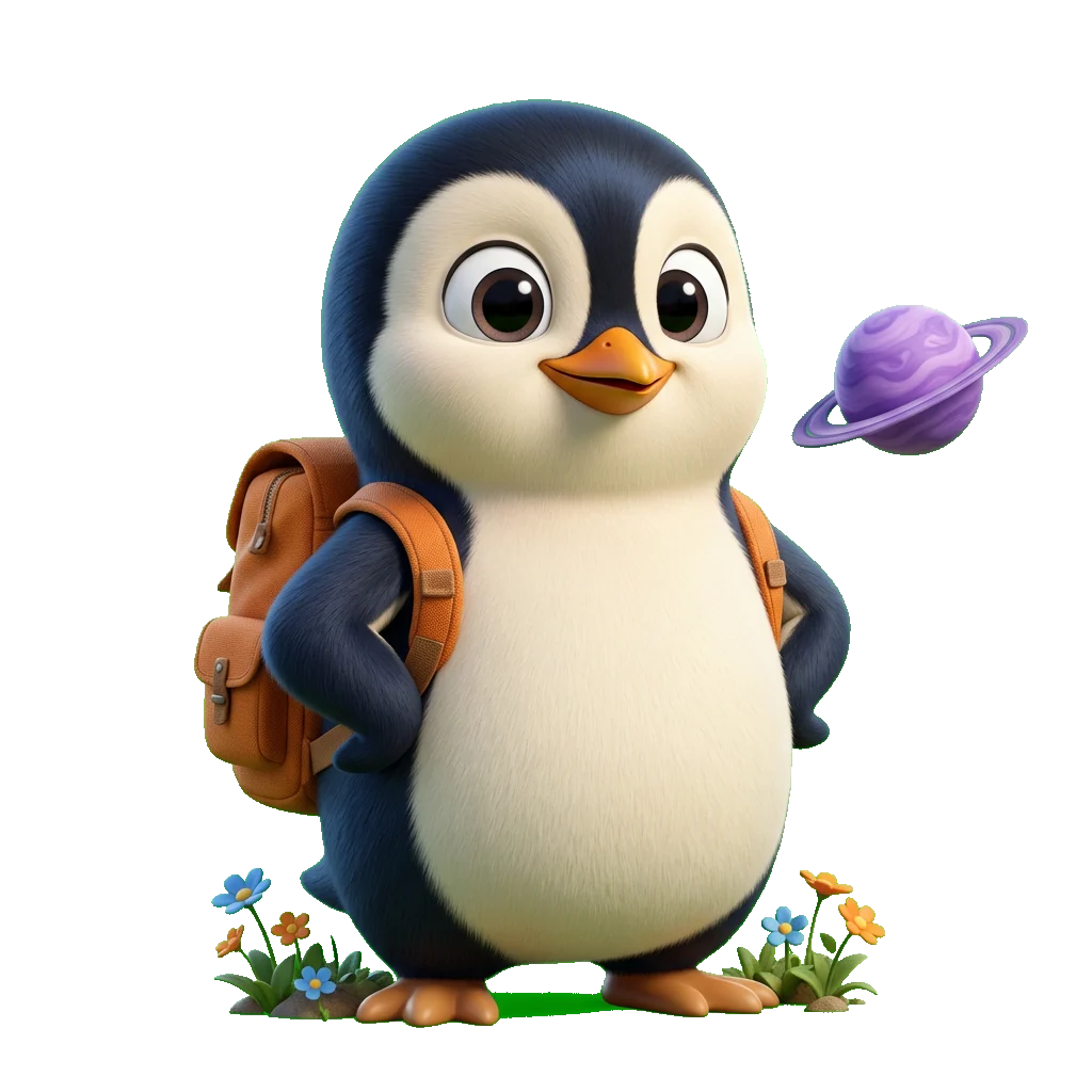 Pip explorateur avec son sac à dos et une planète