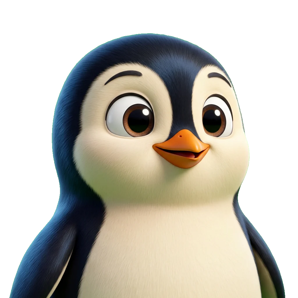 Portrait de Pip le pingouin, souriant